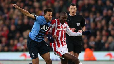 Tottenham Hotspur’s Mousa Dembele, left, in action against Stoke City’s Giannelli Imbula. Nigel Roddis / EPA