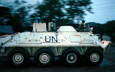 UN peacekeepers from Ghana patrolling the war-torn town of Daru June in Sierra Leone in 2001. Getty