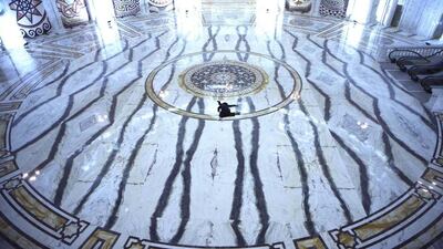 A still from Sophia Al Maria’s digital video Black Friday (2016), which juxtaposes the luxurious beauty of malls with a surreal horror and dark humour, in a critique of modern consumption. Courtesy The Third Line, Dubai.