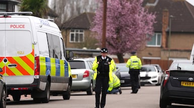 Police in Finchley after the arrests of the men in March. PA