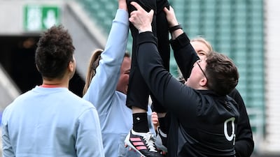 Catherine takes part in an England training session, after becoming patron of the Rugby Football Union in February 2022, at Twickenham Stadium in London