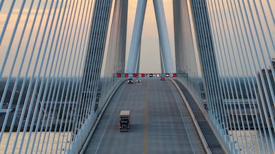 Vehicles cross the Gordie Howe International Bridge, connecting Windsor, Ontario and Detroit, Michigan, one of about 20 crossings linking Canada and the US. It opened last month. Reuters