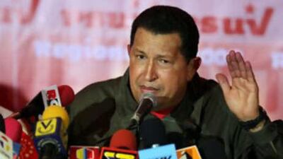 The Venezuelan president Hugo Chavez speaks during a press conference after municipal election results were announced in Caracas today.