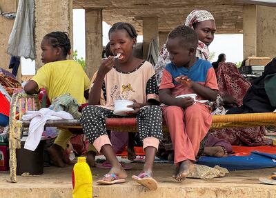 Families displaced by advances made by the paramilitary Rapid Support Forces in El Gezira and Sennar states shelter at the Omar ibn Al Khattab displacement site in Kassala state. Reuters