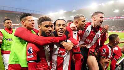 Sheffield United celebrate their first win of the Premier League season. Getty Images