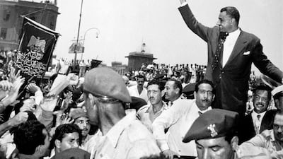 The Egyptian president Gamal Abdel Nasser announcing the nationalisation of the Suez Canal to a crowd of 250,000 people during a celebration of the fourth anniversary of the July 26, 1956 revolution. He also announced that the property of the Universal Suez Canal Company would be sequestrated. Britain, France and Israel launched a combined assault on the Suez Canal and Sinai in a bid to return the waterway to Western control and force Nasser to resign. The invasion was successful, but US pressure leads the three countries to withdraw. Keystone-France / Gamma-Keystone via Getty Images
