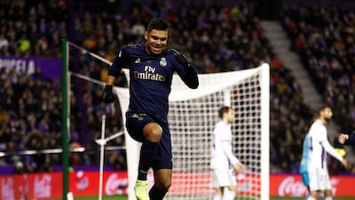 Real Madrid's Casemiro celebrates scoring a goal which is later disallowed following a VAR review. Reuters