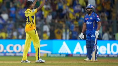 Chennai Super Kings' Matheesha Pathirana celebrates the dismissal of Mumbai Indians' Suryakumar Yadav. AP