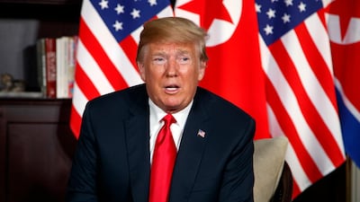 Mr Trump speaks during a meeting with North Korea's Kim. Evan Vucci / AP Photo