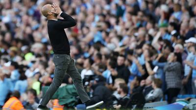 Soccer Football - Premier League - Manchester City v Tottenham Hotspur - Etihad Stadium, Manchester, Britain - Manchester City manager Pep Guardiola reacts Action Images via Reuters