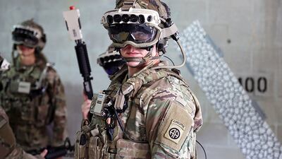 Soldiers don a prototype of the US army's Integrated Visual Augmentation System during a training environment test event. Reuters