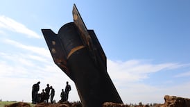 An Iranian missile that fell in a rural area of Qamishli, north-east Syria, on March 4. EPA
