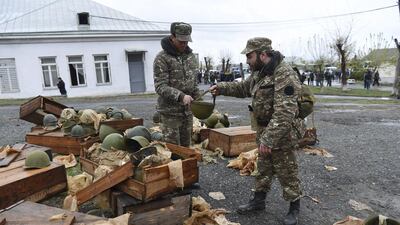Armenian volunteers prepare to make their way to the Nagorno-Karabakh region, which is controlled by separatist Armenians, where clashes with Azerbaijani forces are taking place. Reuters