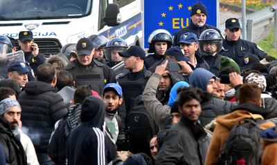Migrants trying to cross into Croatia blockaded by police. Elvis Barukcic / AFP