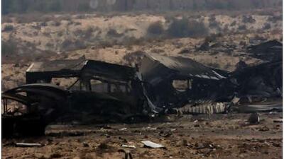 Wreckage inside the military camp where the UPS aircraft crashed in Dubai.