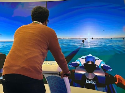 Jet ski simulation at the Saudi Arabia stand at the World Travel Market 2024 in London. Matthew Davies / The National