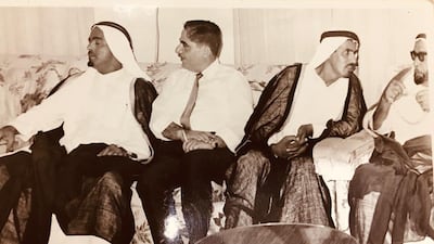 Three rulers: Adi Bitar in conversation with Sheikh Mohammed Bin Rashid, flanked by Sheikh Rashid bin Saeed and Sheikh Maktoum bin Rashid.