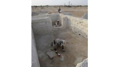 The Abu Dhabi Authority for Culture and Heritage technicians conduct laser surveys on Hili-17 archaeological sites in Al Ain.