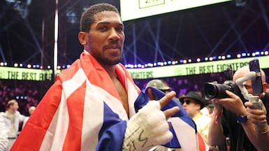 JEDDAH, SAUDI ARABIA - JULY 25: Anthony Joshua posed for photo following TKO victory over Kristian Prenga after the Heavyweight contest fight between Anthony Joshua and Kristian Prenga in the Anthony Joshua v Kristian Prenga: The Comeback fight night at Jeddah Superdome on July 25, 2026 in Jeddah, Saudi Arabia. (Photo by Richard Pelham / Getty Images)