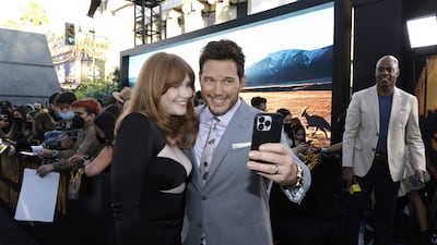 Bryce Dallas Howard and Chris Pratt attend the Los Angeles premiere of 'Jurassic World Dominion' on June 6. Getty / AFP