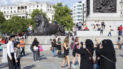 Arab women on a visit to Trafalgar Square, London. Arabs have been warned to take care when abroad after the attack on an Omani student. Peter Dench / Getty