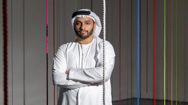 Ahmad AlAttar’s Human in the Loop asks whether we can control an unseen algorithm or it learns how to guide us. Ryan Lim for The National
