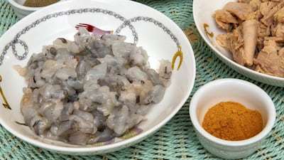 The seafood ingredients for Tunisian brik. Victor Besa / The National