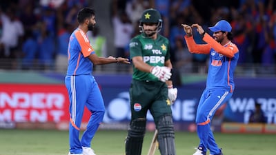 India pacer Jasprit Bumrah after taking the wicket of Pakistan's Mohammad Haris