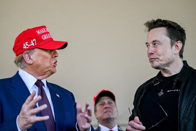Tesla chief executive Elon Musk with then US president-elect Donald Trump at the launch of the sixth test flight of the SpaceX Starship rocket in Brownsville, Texas, in November. Reuters