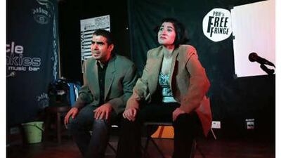 The writer and performer Negin Farsad with Mike Mosallam at the Edinburgh Fringe Festival, where her play, "The Israeli-Palestinian Conflict: A Romantic Comedy", is being performed.