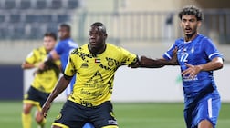 Italian footballer Mario Balotelli plays in his first home game for Al Ittifaq FC against Al Arabi. Shabab Al Ahli Stadium, Dubai. Chris Whiteoak / The National