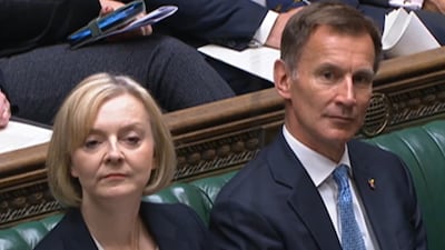 UK Chancellor Jeremy Hunt, pictured in the House of Commons with Liz Truss, who has resigned at prime minister, has warned of major cuts. PA