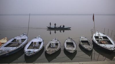 Boats are seen at the Ganges river in Varanasi, Uttar Pradesh, India. Varanasi, one of the ancient seats of learning in India, is famous for its ‘ghats’, or ceremonial stairs, lining the west bank of Ganges river running through the city. Roman Pilipey / EPA