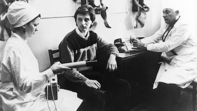 An engineer working at the Ukrainian nuclear plant of Chernobyl is checked by doctors of the sanatorium of Lesnaya Polyana on May 15, 1986. AFP