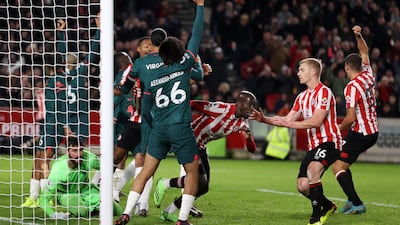Yoane Wissa celebrates after scoring for Brentford only to be denied by offside flag. Getty