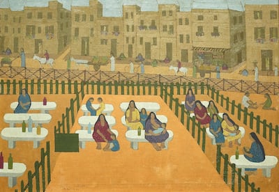 Men wouldn't have been able to view scenes such as these, of women breastfeeding while waiting to be seen in Egypt's new health clinics. Menhat Helmy, 'Outpatient Clinic' (1958). Image courtesy of Barjeel Art Foundation, Sharjah