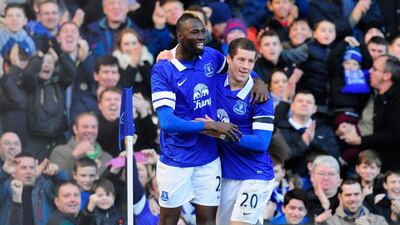 Lacina Traore, left, opened his goalscoring account for Everton with the first goal in a 3-1 FA Cup win over Swansea. Stu Forster / Getty Images