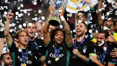 Marcelo lifts the Uefa Super Cup in 2017. Getty