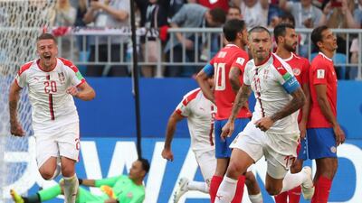 Aleksandar Kolarov of Serbia celebrates after scoring direct from a free kick in a 1-0 win over Costa Rica in Group F in Samara, Russia. Tatyana Zenkovich / EPA