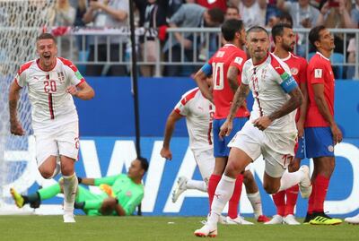 Serbia's Aleksandar Kolarov runs off after scoring direct from a free kick in the 1-0 win over Costa Rica in Group F. EPA