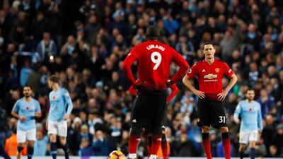 Manchester United's Romelu Lukaku cannot hide his dismay. Reuters