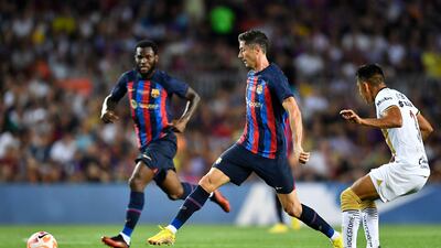 Robert Lewandowski 9 - The new signing put his team ahead after three minutes after receiving a pass from Pedri and shooting across goal. Then he set up Pedri for the second a minute later. Hit the post with an effort in the first half. He had chances in the second half and linked well with De Jong for the fifth. Went off to a huge ovation. AFP