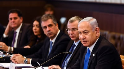 Israeli Prime Minister Benjamin Netanyahu convenes a cabinet meeting in Jerusalem. AP
