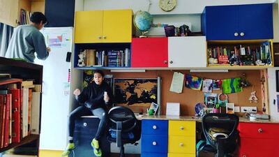 The kids' bedroom was originally the master bedroom. Rather than splitting the room into two halves, the family designed the space to suit both children’s tastes