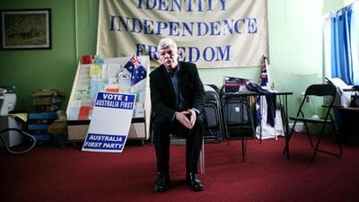 Jim Saleam, an ex-convict who is Australia First's chairman in New South Wales, at the far-right party's office in Sydney.