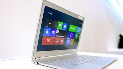 An Acer Inc. Aspire S7 11.6-inch Ultrabook device is displayed at a news conference in Taipei, Taiwan, on Monday, June 4, 2012. Acer expects devices running Microsoft Corp.'s Windows 8 software to start contributing to its revenue in August as Taiwan's largest computer maker starts shipments ahead of the official release. Photographer: Ashley Pon/Bloomberg