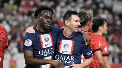 Arnaud Kalimuendo celebrates scoring his side's third goal. Getty