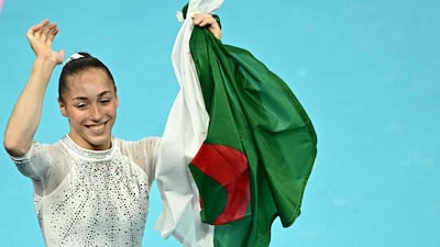 Algeria's Kaylia Nemour celebrates winning gold. AFP