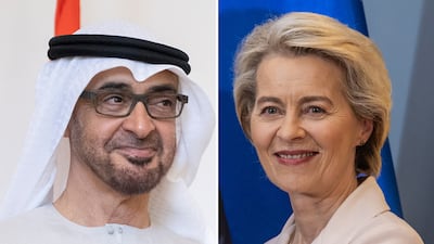 President Sheikh Mohamed and European Commission President Ursula von der Leyen discussed the crisis in Gaza during a telephone call. AFP