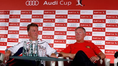 Head coach of Bayern Louis van Gaal and head coach of Manchester United Sir Alex Ferguson attend the press conference during the Audi Cup 2009 . Getty